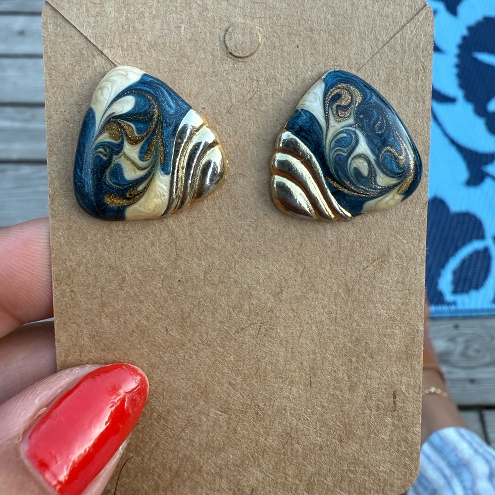 Blue and Gold Swirl Earrings